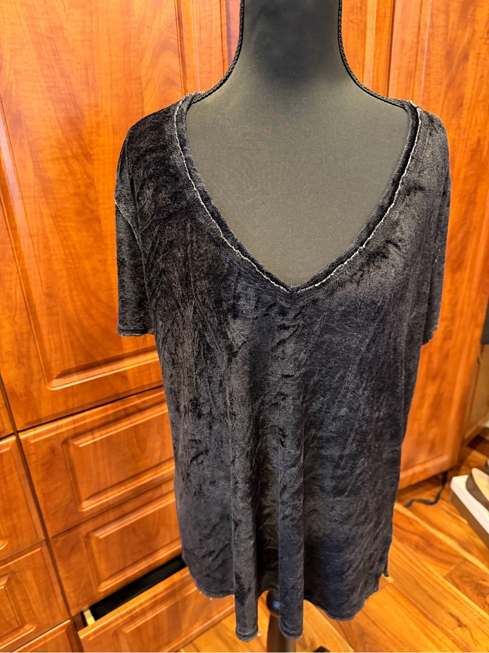 Project Social T Black Velvet V-Neck Short Sleeve Tee